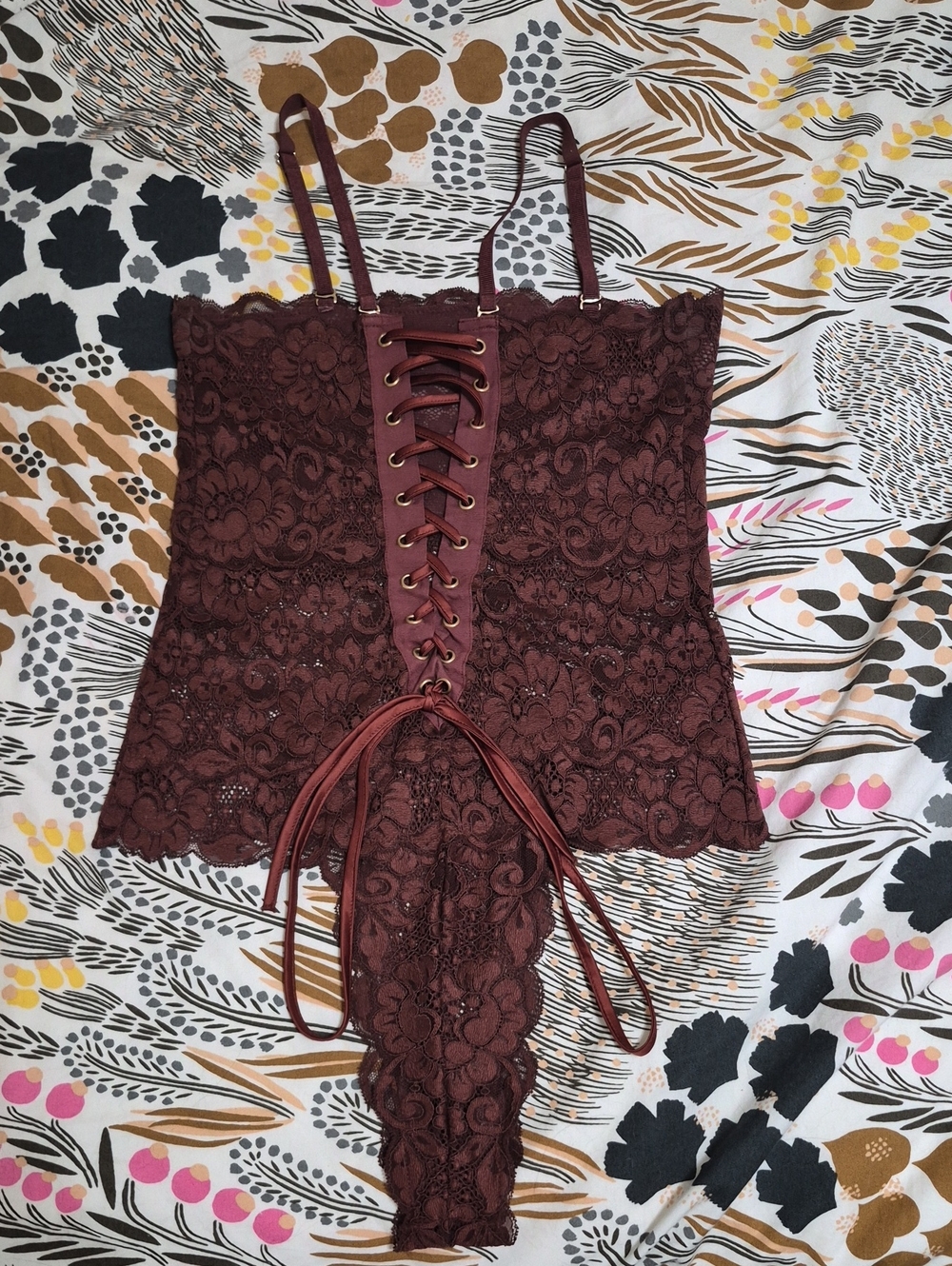 We Are Hah Lace Bodysuit in Deep Brown